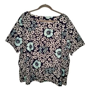 Talbots Black White Floral Tee with Scallop Edging Plus Size 3XL Petite